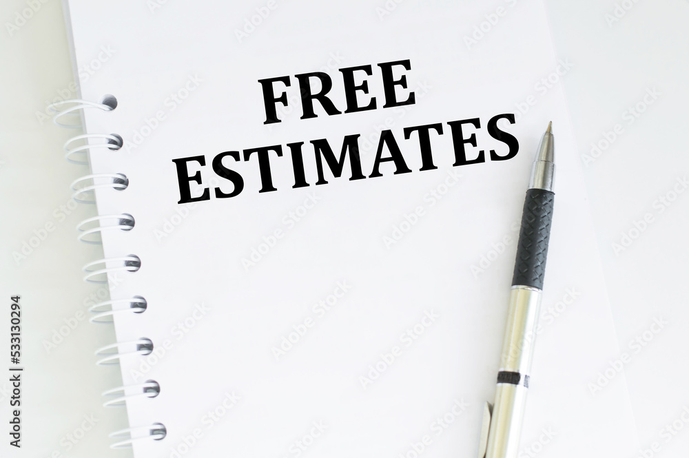 Poster free estimates text on an open notepad on a bright table