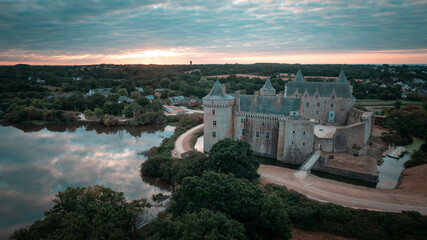 splendid castle at the golf du morbihan during the month of july drone photo