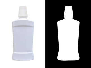 White plastic bottle for mockup, liquid container with lid on isolated white background with clipping path. Template for your design.
