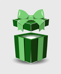 
Open gift box with a ribbon bow on a gray background.
   Realistic vector icon for gift,
   birthday or wedding banners