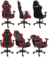 Gaming computer chair with adjustment. Isolated from the background. View from different sides