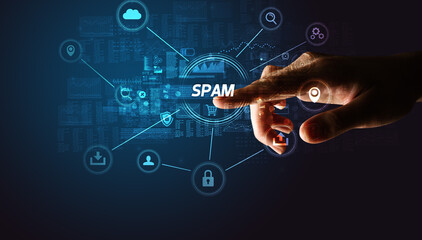 Hand touching cybersecurity button concept