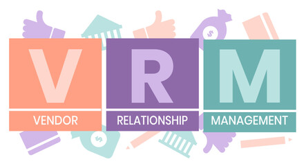 VRM - Vendor Relationship Management. business concept background. Vector illustration for website banner, marketing materials, business presentation, online advertising.