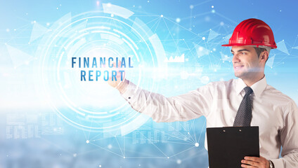 Handsome businessman with helmet drawing