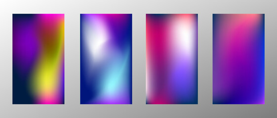 Abstract bright gradient background. Set of 4 backgrounds. Creative modern vector illustration. Holographic spectrum for coating.