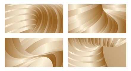 Gradient waves with silk gold glitter. Set of 4 abstract designs for cover, banner, background