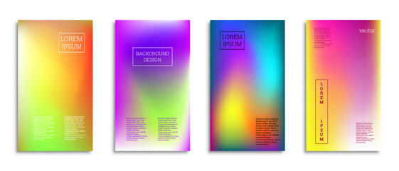 Bright gradient background for the cover. Set of 4 covers. Creative modern vector illustration. Holographic spectrum.