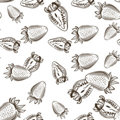 Black and white seamless pattern with strawberries in vintage style
