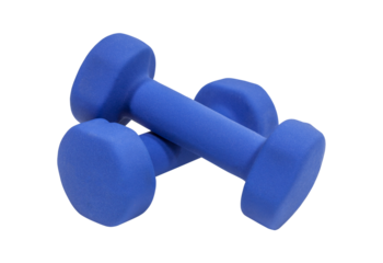 Blue dumbbell weights isolated.