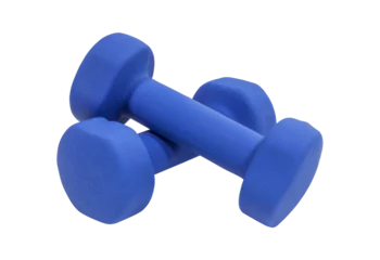 Foto auf Glas Blue dumbbell weights isolated. © trekandphoto