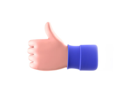 3d render, cartoon character customer hand thumb up, like gesture isolated on white background. Positive feedback
