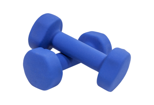 Blue dumbbell weights isolated.