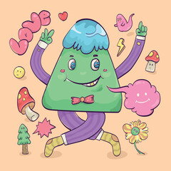 Hand drawn various and colorful cute character illustration