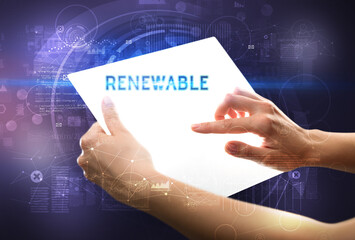 Hand holdig futuristic tablet , technology concept