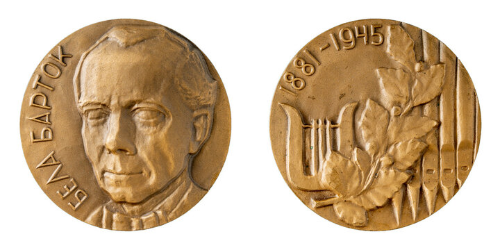 Jubilee medal of the famous Hungarian composer pianist Bela Bartok transparent background.