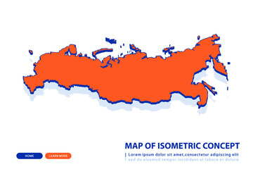 Orange map of Russia on white background. Vector modern isometric concept greeting Card illustration eps 10.
