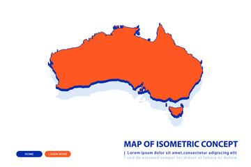 Orange map of Australia on white background. Vector modern isometric concept greeting Card illustration eps 10.