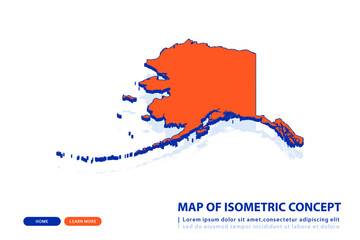 Orange map of Alaska on white background. Vector modern isometric concept greeting Card illustration eps 10.