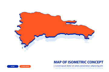 Orange map of Dominican Republic on white background. Vector modern isometric concept greeting Card illustration eps 10. - obrazy, fototapety, plakaty