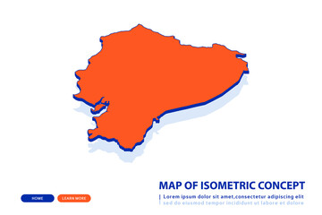 Orange map of Ecuador on white background. Vector modern isometric concept greeting Card illustration eps 10.