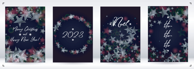 Obraz na płótnie Canvas Vector Merry Christmas and New Year Card Collection with Magical Bokeh Lights Sparkle Confetti. Shiny Glitter Christmas Party Print Collection. Winter Sparkle Snowfall Design for Holiday's Poster.