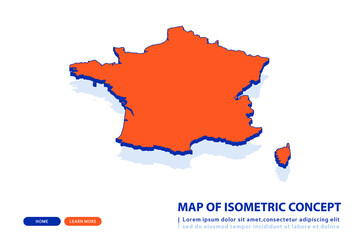 Orange map of France on white background. Vector modern isometric concept greeting Card illustration eps 10.