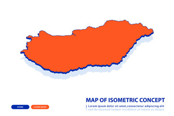 Orange map of Hungary on white background. Vector modern isometric concept greeting Card illustration eps 10.