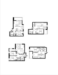 Architecture design, blueprint plan. Set of different black and white house floor plans isolated on white