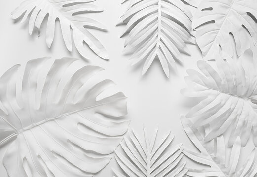 Fototapeta Collection of tropical leaves,foliage plant in pastel,colorful.