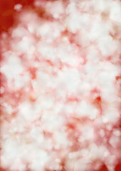 Fototapeta premium Vector Merry Christmass and New Year Glitter Snowfall Background. White and Silver Defocused Light Spots on Red Gradient. Magic Fantasy Bokeh Glowing Design. Falling Snow Effect. Festive Frame Design