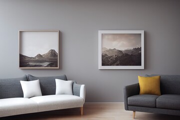 Frame mockup in living room design two wooden Frame