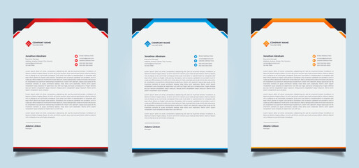 Modern Clean corporate Professional letterhead design template for company business letterhead template design with color variation bundle