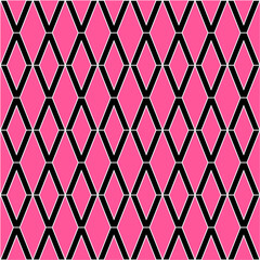 Black v letter repeating pattern isolated on pink background vector. Rhombus, thin diagonal lines, wall ceramic tiles seamless pattern.