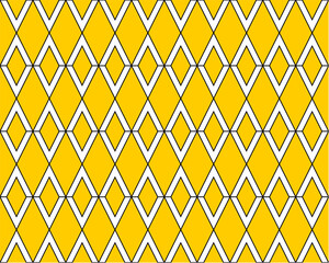 White v letter repeating pattern isolated on yellow background vector. Rhombus, thin diagonal lines, wall ceramic tiles seamless pattern.
