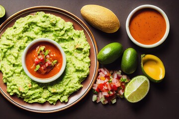 Mexican food background guacamole salsa cheese