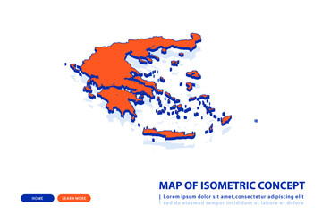 Obraz premium Orange map of Greece on white background. Vector modern isometric concept greeting Card illustration eps 10.