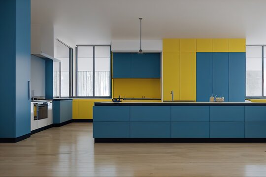 Very Huge Blue And Yellow Kitchen Room