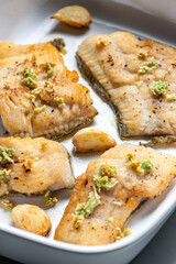 salmon trout baked with garlic