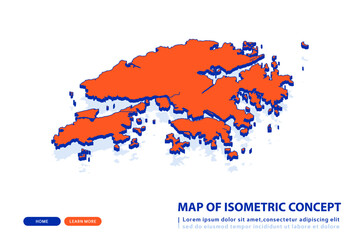 Orange map of Hong Kong on white background. Vector modern isometric concept greeting Card illustration eps 10.