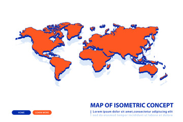 Orange map of World on white background. Vector modern isometric concept greeting Card illustration eps 10.