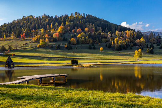 autumn pond under the mountains, Murau district,.Styria, Austria
