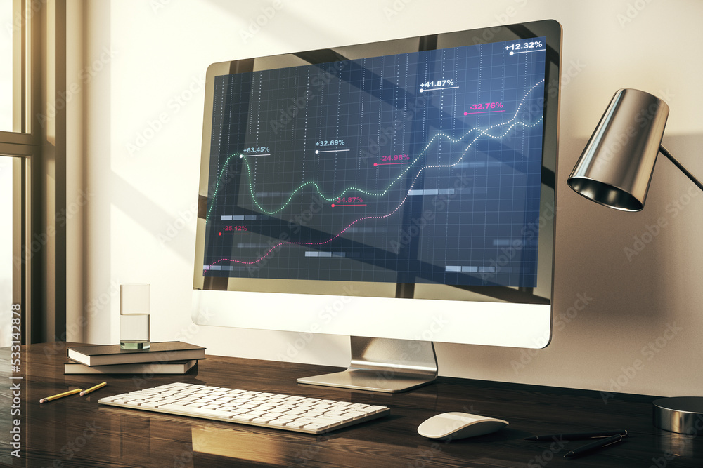 Aufkleber abstract creative statistics data hologram on modern computer monitor, analytics and forecasting con
