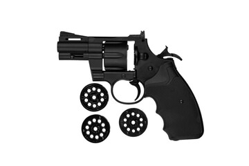 Pneumatic pistol revolver for sports and entertainment. Airsoft guns. Isolate on a white back.