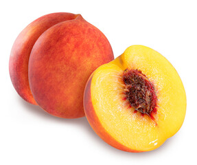 Orange Peach fruit with leaf isolated on white background, Fresh Orange Peach on White Background With clipping path,