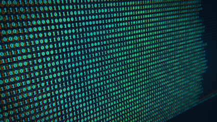 Fototapeta premium Digital background of binary code with a glitch effect on the screen. The concept of coding, security, mining. 3D rendering