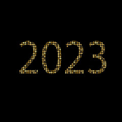  2023 banner with glitter effect. Golden luxury text 2023 . Vector