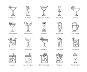 Cocktail icon set 3,  Alcoholic mixed drink vector - 533145849