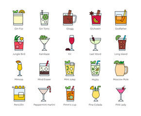 Cocktail icon set 4,  Alcoholic mixed drink vector