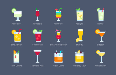 Cocktail icon set 5,  Alcoholic mixed drink vector