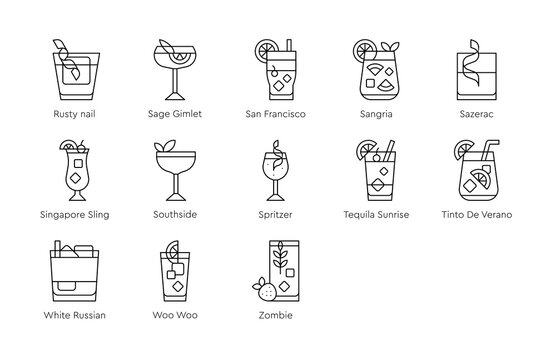 Cocktail Icon Set 6,  Alcoholic Mixed Drink Vector